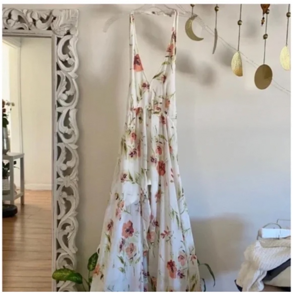 🪞 NWT  zara dreamy open front floral halter long maxi dress